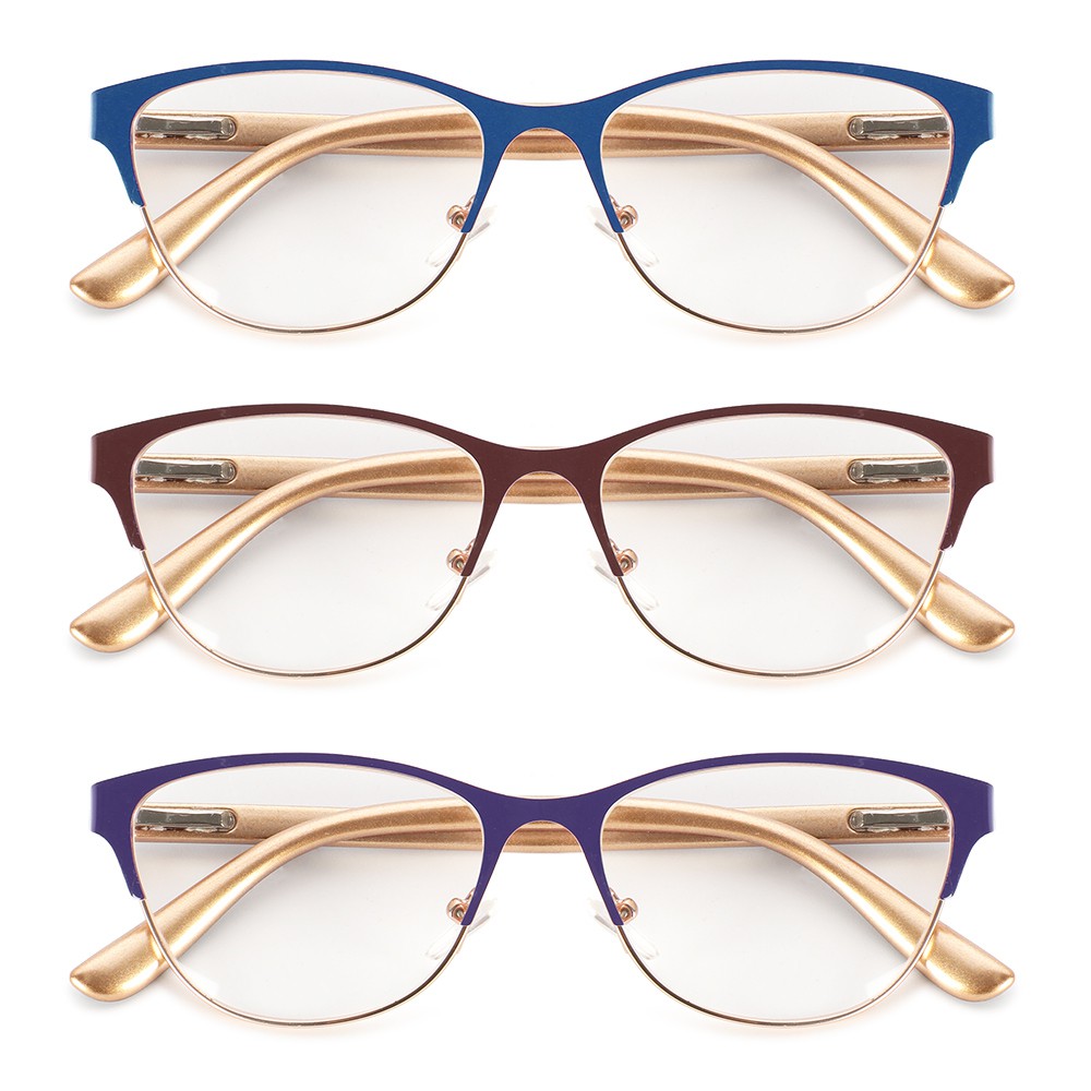 🌱EUPUS🍀 Diopter +1.0 +3.5 Presbyopic Eyeglasses Retro Half Frame Hyperopia Glasses Reading Glasses Women Men Metal Clear Lens Magnification Anti-fatigue Optical Eyewear/Multicolor