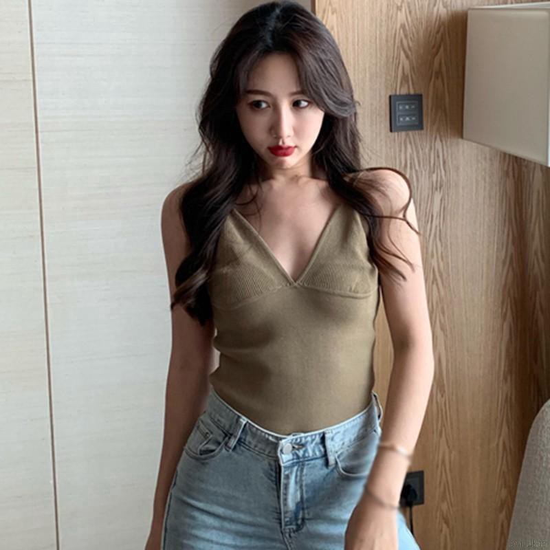 Áo lửng không tay cổ chữ V khoét sâu quyến rũ thời trang dành cho nữ