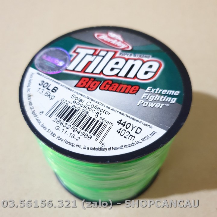Cước Câu Cá Berkley Trilene Big Game 30Lb Trắng Xanh Lá 402m