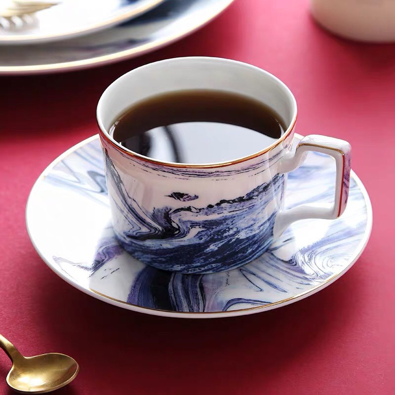 Set tách uống cà phê uống trà phong cách Châu Âu, cốc sứ kèm đĩa sang trọng, cốc, ly, tách uống nước: 1.2.15