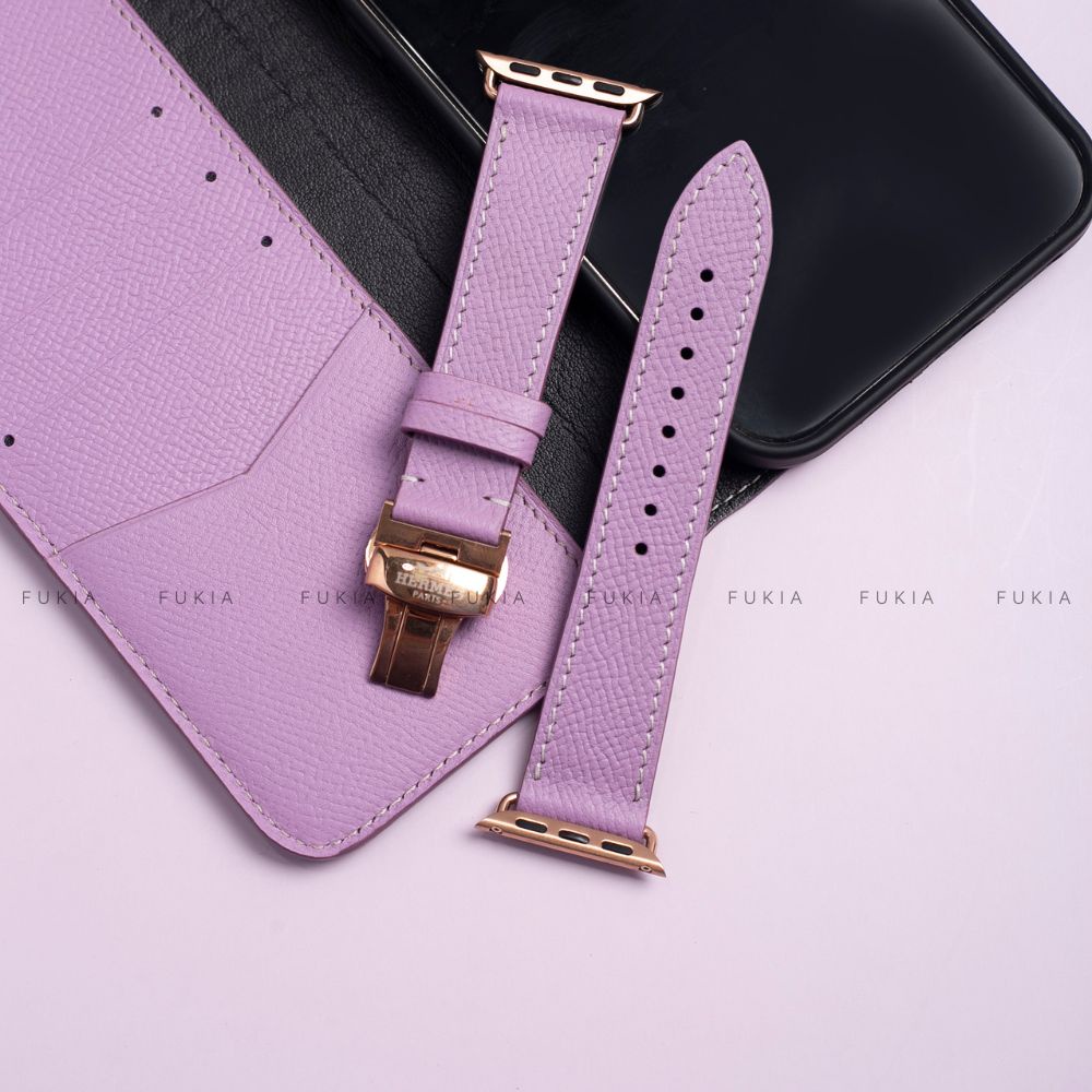Dây da thủ công Epsom Tím Nhạt dành cho Apple Watch đồng hồ thông minh Series 1/2/3/4/5/6/7/SE DDTC245
