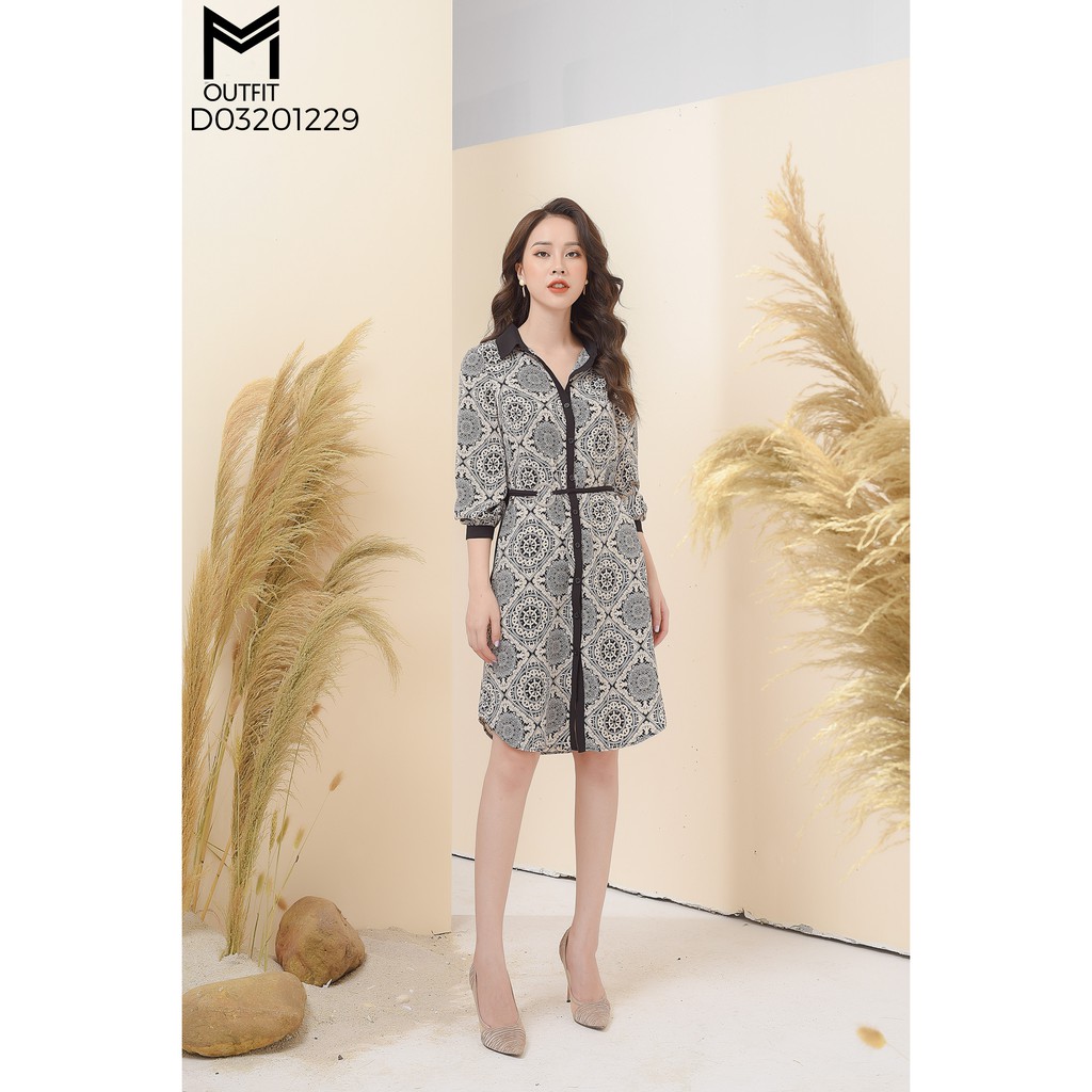 Chuyên sỉ thời trang thiết kế Đầm dáng dài nẹp mở cổ đức đai eo MMoutfit D03201229