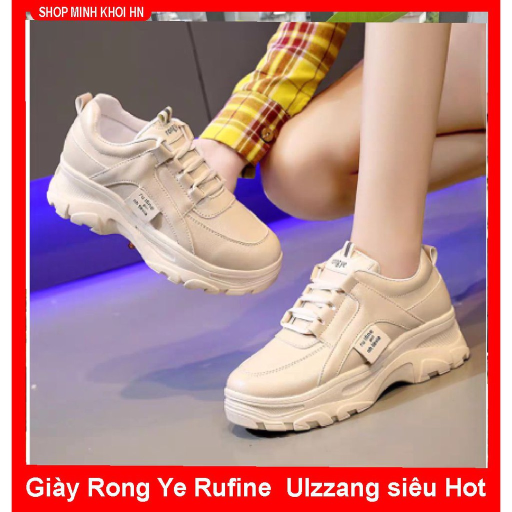 Giày thể thao nữ đế cao da đẹp Rufine siêu hot , mới nhất 2020 HAPU (trắng, kem)