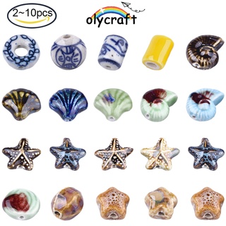 Set 2-10 hạt sứ màu xanh dương / trắng / bí ngô / đất sét / cuboid teal