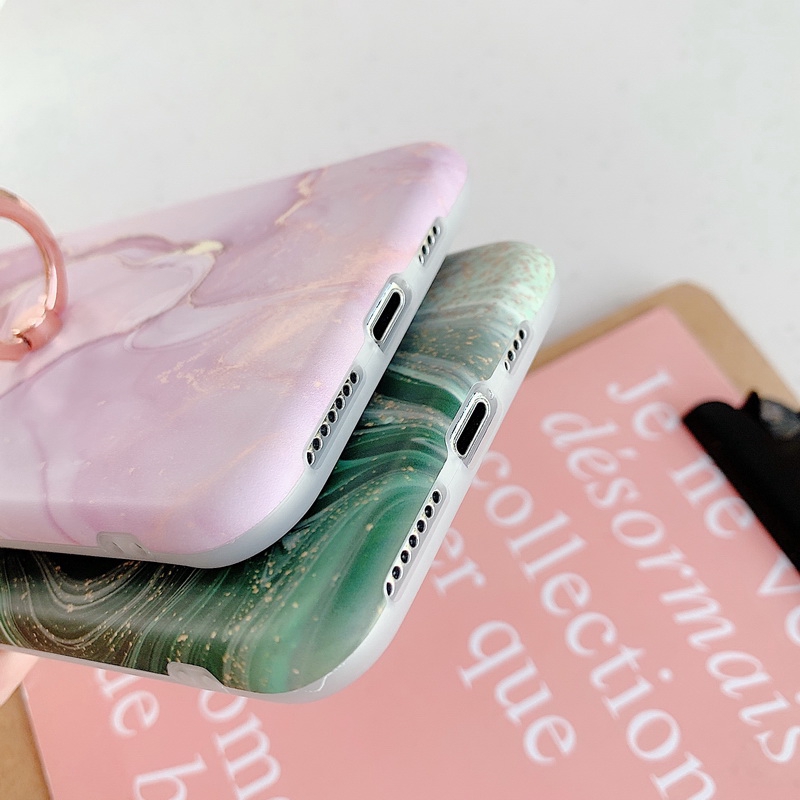 Ốp điện thoại silicon mềm mẫu đá cẩm thạch vòng đỡ thích hợp cho iPhone 11 Pro Max XS XR X 8 7 7/23