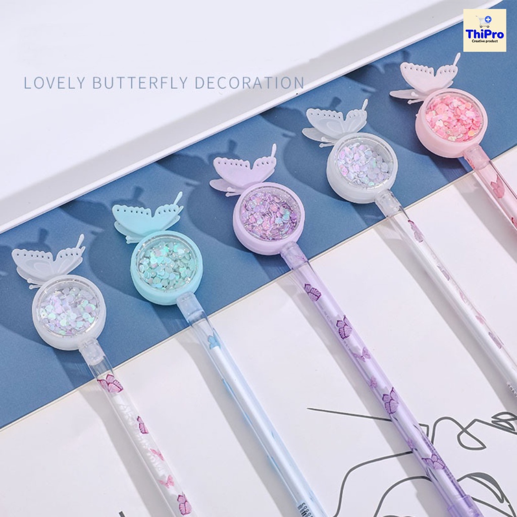 Bút Gel Dễ Thương Hình Con Bướm, Bút Gel Mực Đen Ngòi 0,5 mm