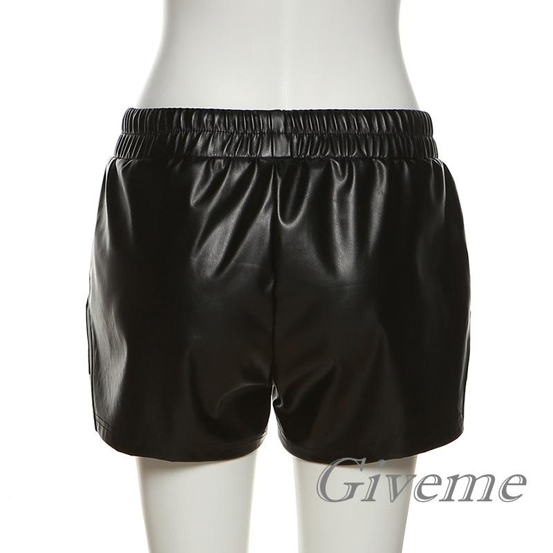 Quần Short Da PU Lưng Thun Rút Dây Màu Trơn Tương Phản Phong Cách Đơn Giản Hiệu Givenme Cho Nữ