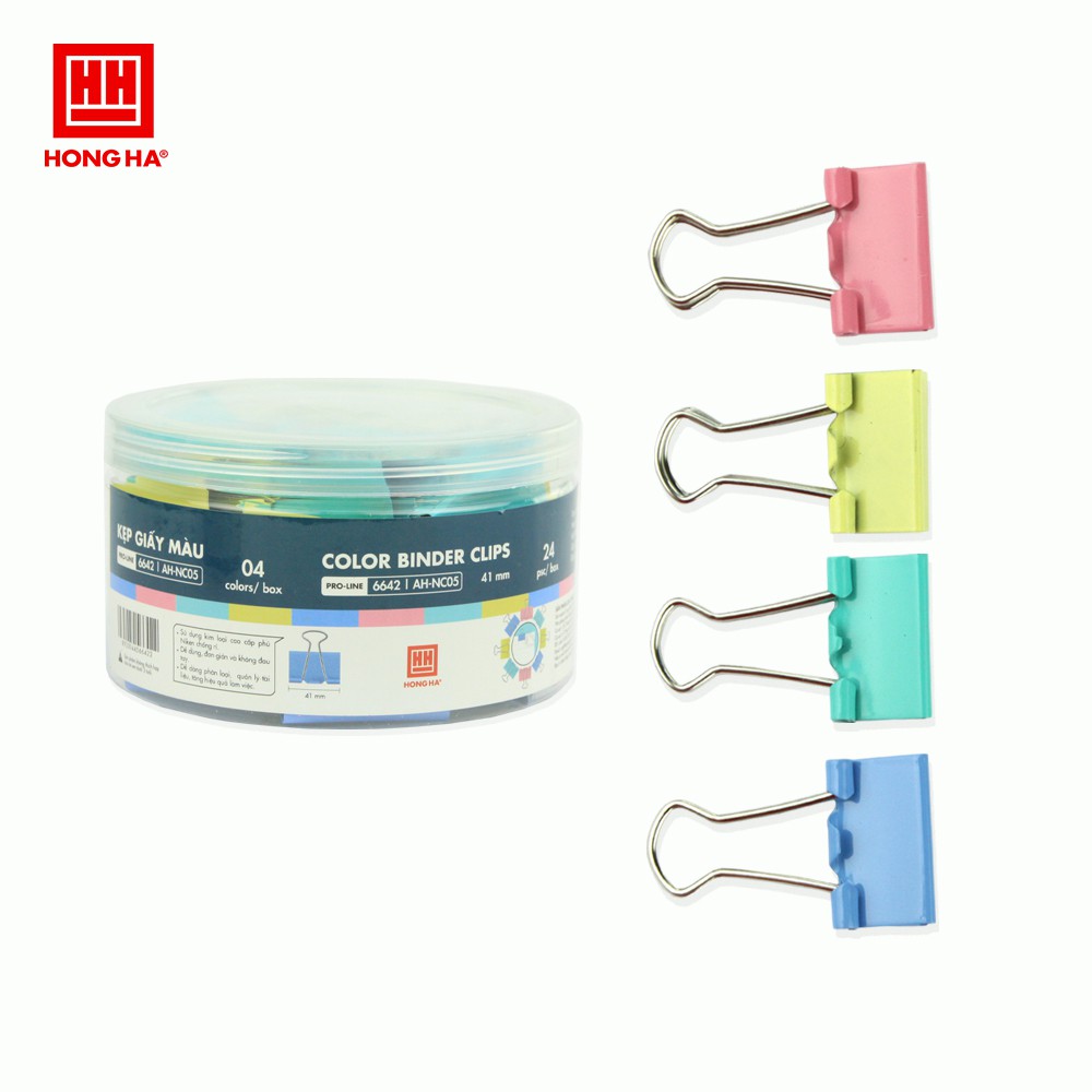 Kẹp giấy màu Hồng Hà 41mm 6642 (hộp 24 chiếc)