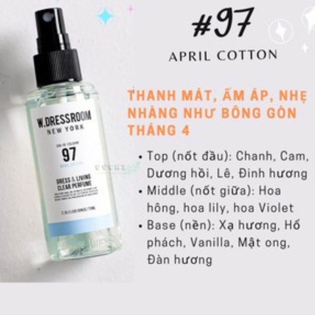 Nước hoa xịt thơm W Dressroom  97 xịt thơm quần áo, phòng, ô tô....