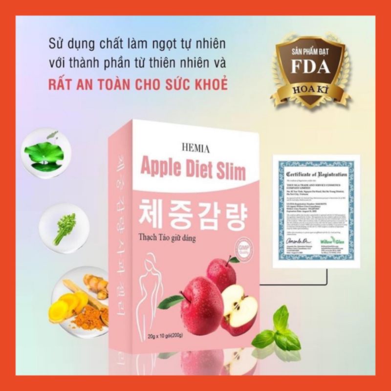 [Mã 44LIFESALE giảm 10% đơn 99K] Thạch táo giảm cân Hemia, giảm cân an toàn tại nhà, 1 hộp 10 cái, chính hãng Hàn Quốc