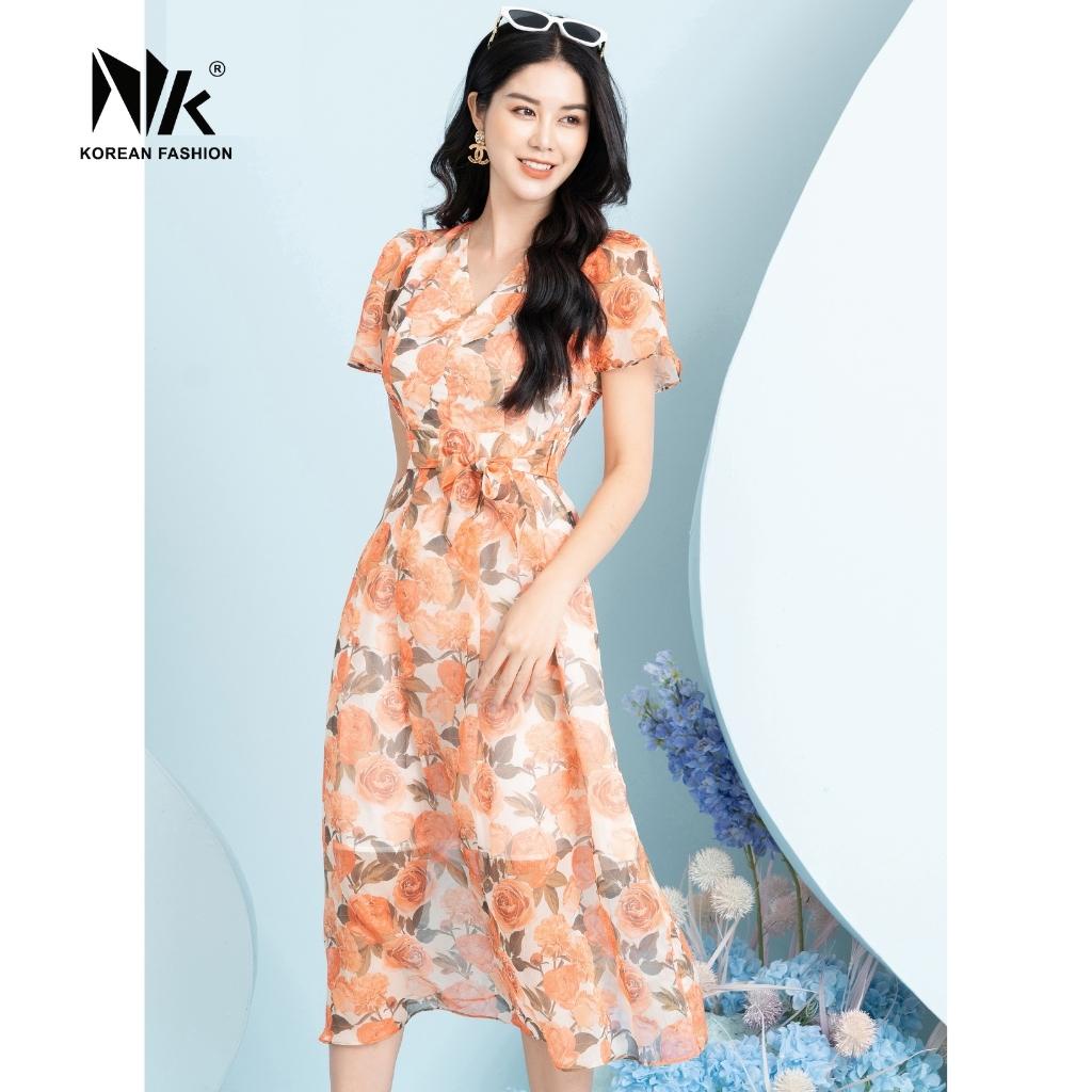 Váy Maxi Hoa Kết Hợp Nơ Cổ NK Fashion Thiết Kế Nhẹ Nhàng, Nữ Tính, Chất Liệu Vải Voan Cao Cấp Mát Mẻ NKDV2203007