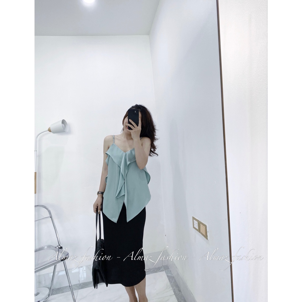 Áo lụa 2 dây cổ vạt, áo 2 dây quyến rũ dễ mix đồ sang trọng lịch sự - Almaz Fashion
