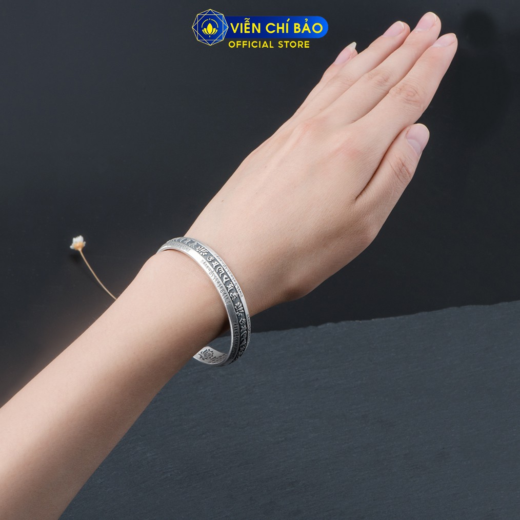 Kiềng tay bạc nam nữ, lắc tay bạc Lục tự minh chú khắc Bát Nhã Tâm Kinh chất liệu bạc Thái 925 Viễn Chí Bảo L100428