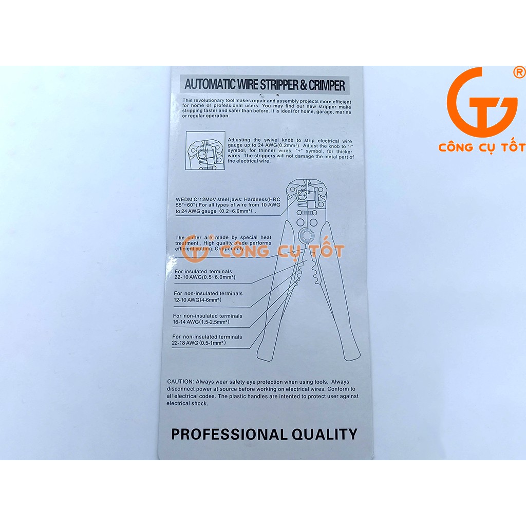 Kìm tuốt dây và bấm cos 6mm² Thép Cr12MoV