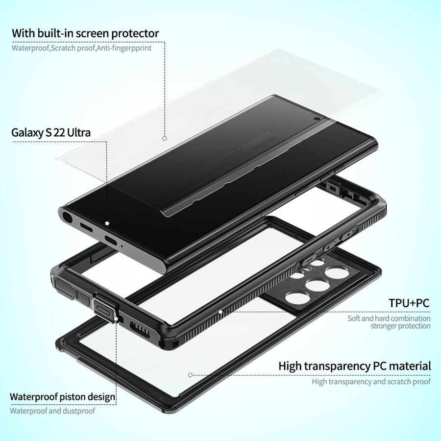 Ốp Điện Thoại Chống Thấm Nước IP68 Kèm Giá Đỡ Cho Samsung Galaxy S22 Ultra 22 Plus
