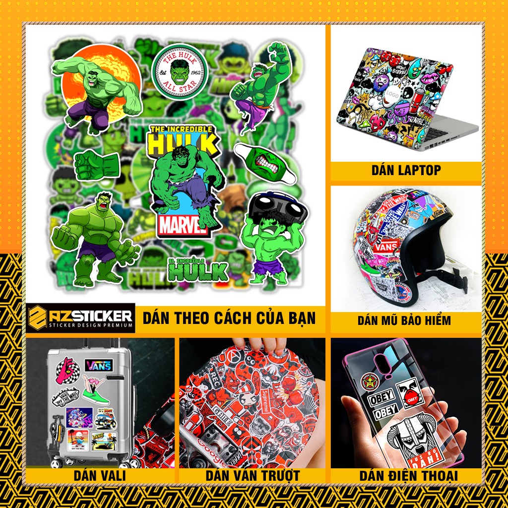 Bộ Dán Sticker Hulk Siêu Đẹp Chống Thấm Nước Dán Cho Xe Máy , Nón Bảo Hiểm , Vali ,Laptop Điện Thoại Chống Thấm Nước