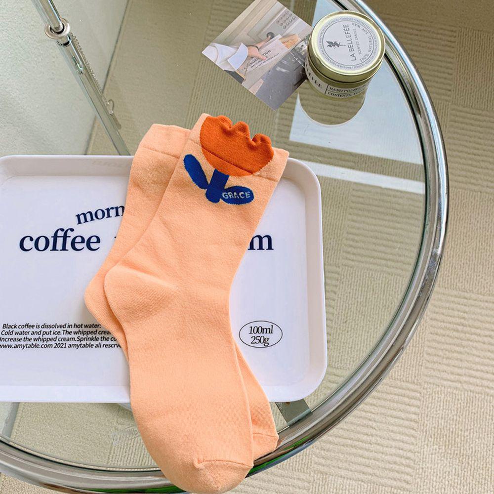 Vớ Cotton Mềm Thoáng Khí In Họa Tiết Hoa Tulip Phong Cách Harajuku Hàn Quốc Cho Nữ