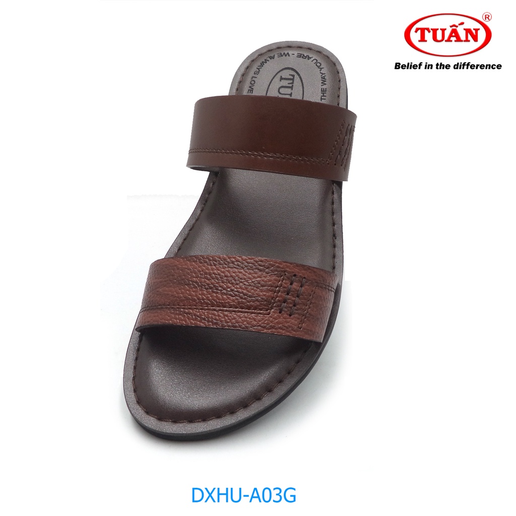 Dép nam da hai quai ngang thương hiệu Tuấn DXHU-03G