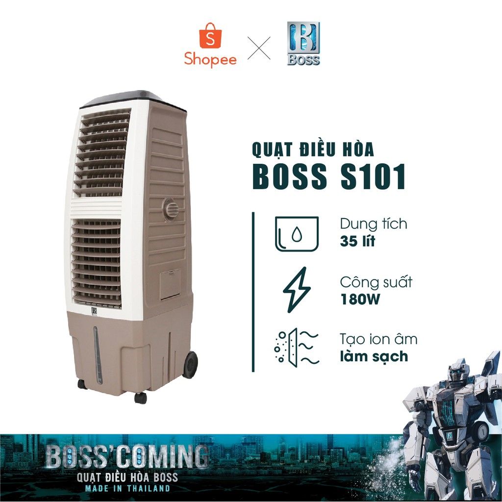 Quạt điều hòa không khí Boss S101 - 35 lít - 180W | Bảo hành 12 tháng chính hãng | Made in Thailand