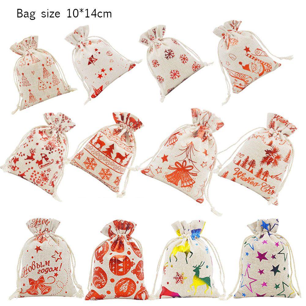 Túi Đựng Kẹo 24 Ngăn Bằng Vải Cotton Lanh Trang Trí Giáng Sinh