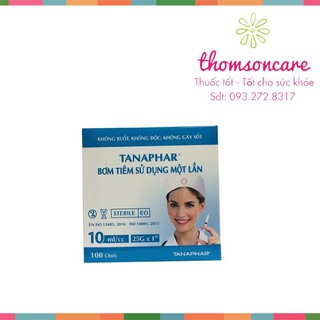 Bơm kim tiêm y tế tanaphar có kim 10ml/cc hộp 100 chiếc - chính hãng