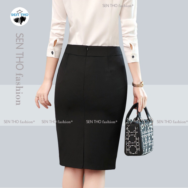 Chân Váy Công Sở Bút Chì Chất Umi Hàn Lưng Thun Cạp Cao Co Giãn Ôm Body Xẻ Sau Dáng Ngắn Màu Đen | BigBuy360 - bigbuy360.vn