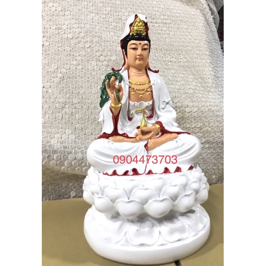 Tượng Quán Thế Âm Bồ Tát trắng viền đỏ 30cm - LHCQATD30