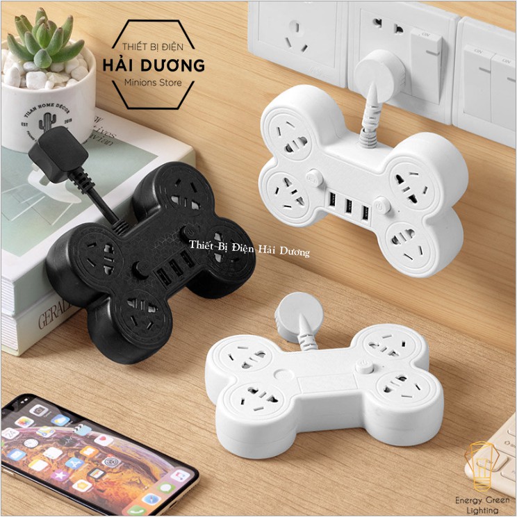 Ổ Cắm Điện Thông Minh Hình Xương OD-816 Chuyển Đổi Đa Chức Năng - Có Đầu Cắm USB Chuẩn Sạc An Toàn -Tặng kèm phích