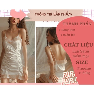 Váy ngủ lụa 2 dây pha ren sexy