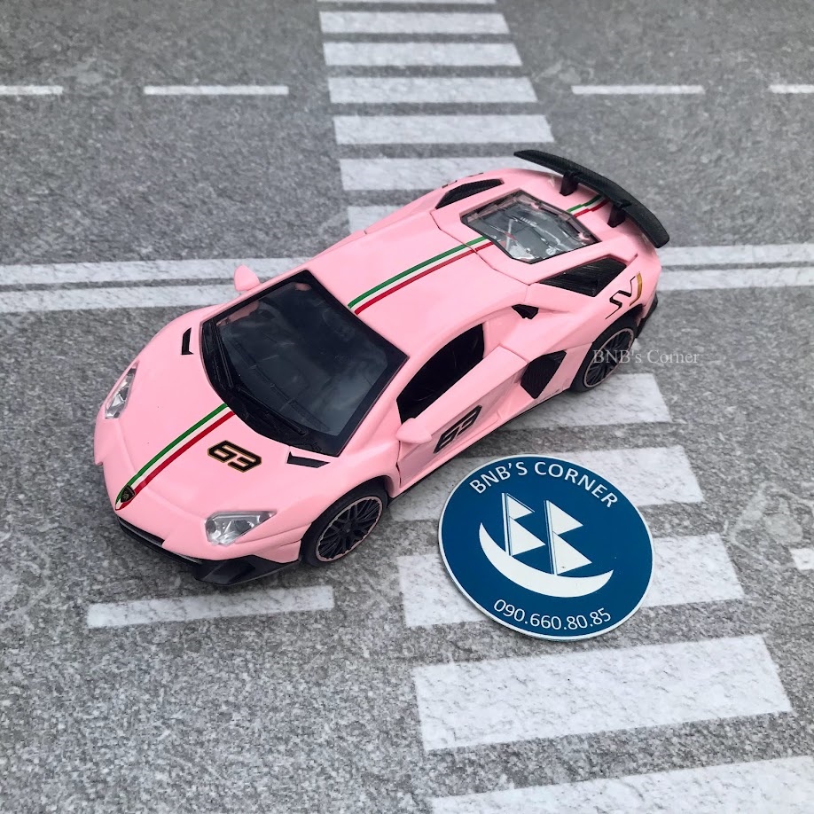Mô hình xe 1:32 Lamborghini Aventador LP780 hãng MiniAuto màu hồng | xám