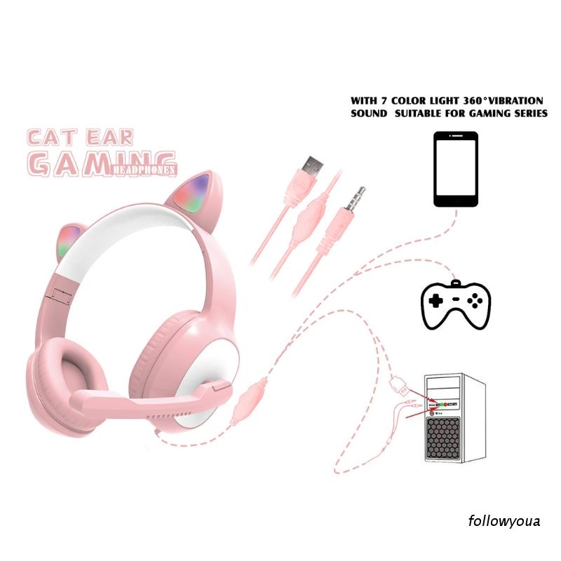 Tai nghe chụp tai USB7.1 có dây 50mm hình tai mèo dễ thương