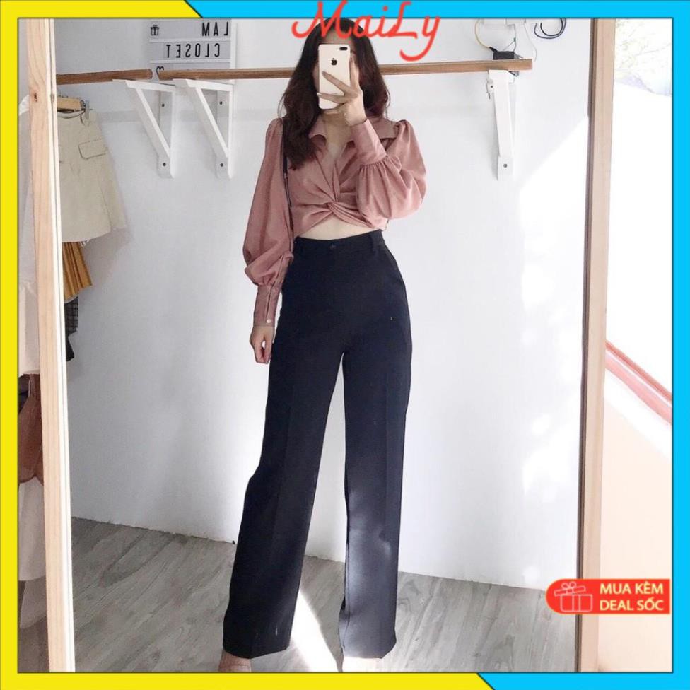 Quần ống sớ rộng cạp cao khoá trước - Quần ống sớ nữ công sở vải tuyết mưa sang xịn mịn, lên dáng cực chuẩn