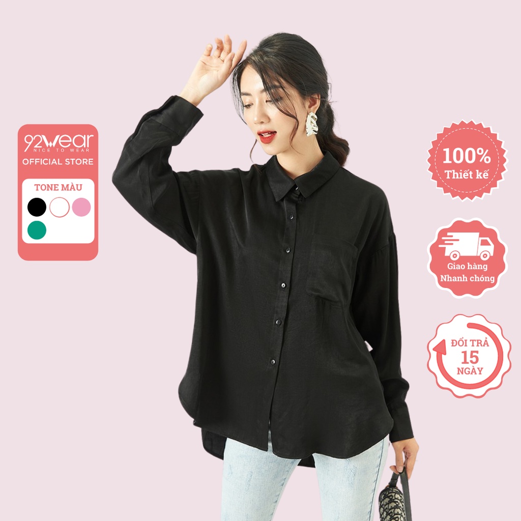 Áo sơ mi nữ form rộng 92WEAR thiết kế công sở cổ Đức ASW1149