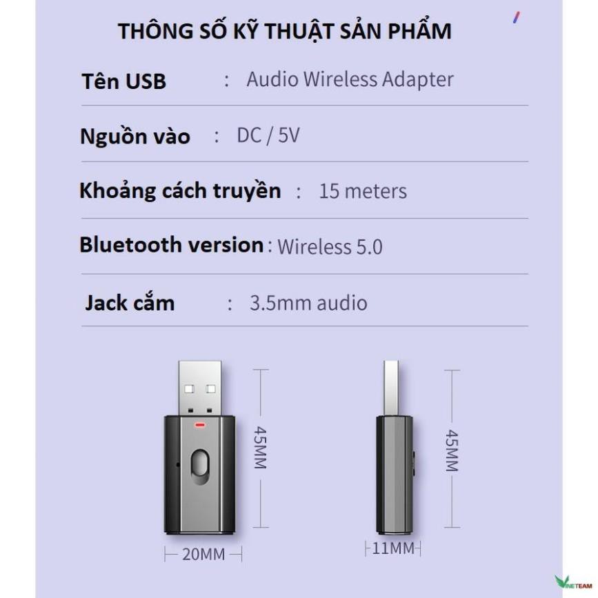 Thiết bị thu, phát âm thanh kết nối Bluetooth 5.0 Aux Rca cổng cắm Usb 3.5mm cho TV PC xe hơi -dc4488