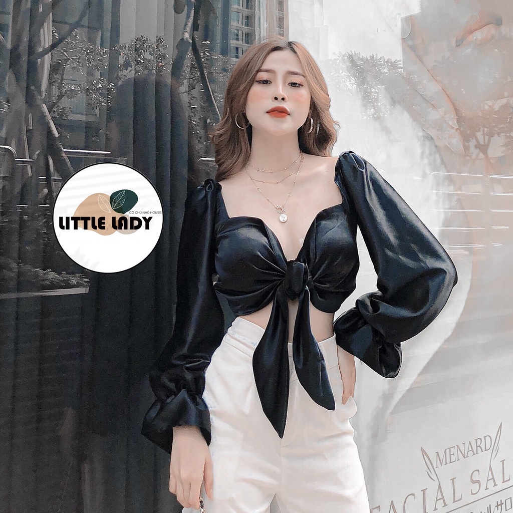 Áo Kiểu Croptop Cột Nơ Ngực Có Mút Ngực Đệm Trong Thoải Mái Tay Dài Ống Loe “ROSE”