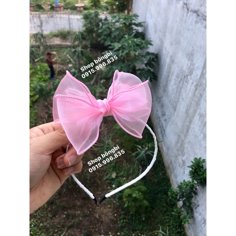 bờm cài tóc nơ voan xoắn bèo cho bé