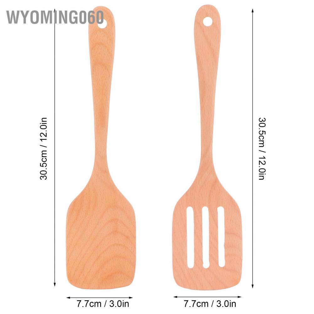 Wyoming060 2Pcs Wooden Spatula Set Environmentally No‑Stick High Temperature Resistant Flat for Home