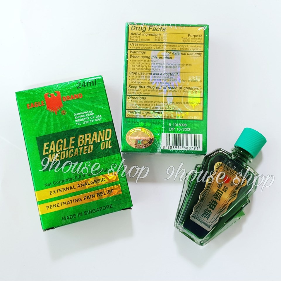 Dầu Gió Xanh Con Ó Eagle Brand 2 Nắp Mỹ 24ML (Mẫu Mới 2019)