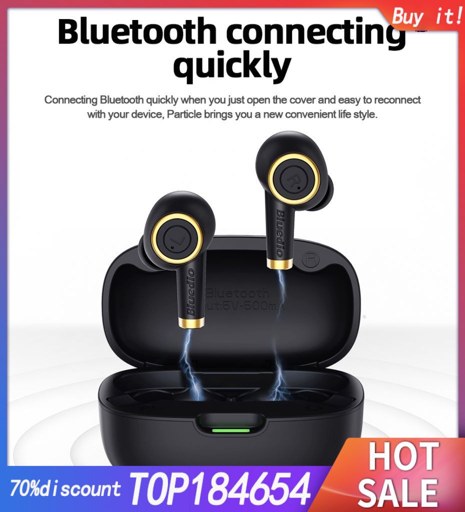 BLUEDIO Tai Nghe Bluetooth 5.0 Không Dây 100% Chính Hãng Chống Nước Kèm Hộp Sạc