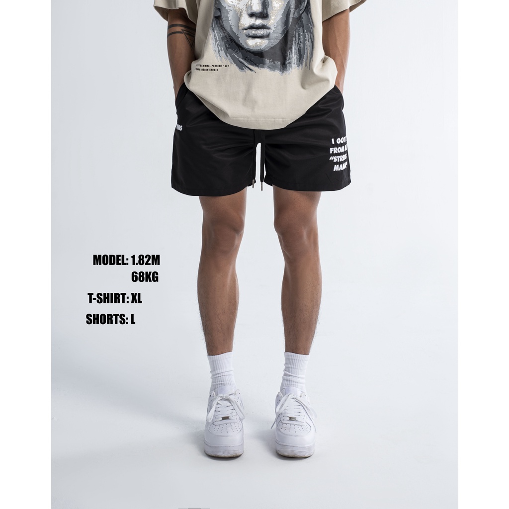 Stressmama Quần shorts IGIFMS SHORTS V2 màu đen chất liệu 100% Polyester form trên gối, hoa tiết thêu Local Brand