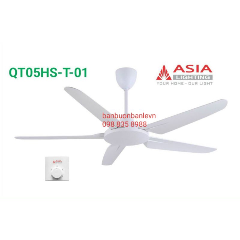 Quạt trần 5 cánh trắng sang trọng ASIA LIGHTING QT05-HS công suất 80w điều khiển bằng hộp số