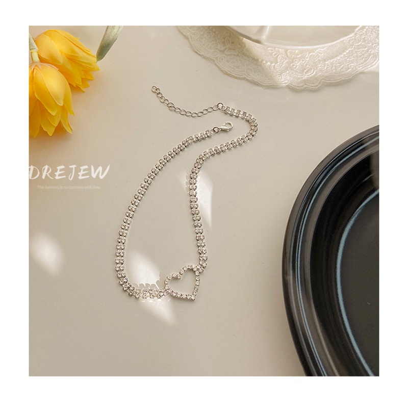 DREJEW Dây chuyền dáng ngắn thiết kế mặt trái tim kim cương đơn giản thời trang Hàn Quốc cá tính