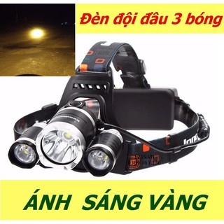 [8h liên tục]Đèn pin đội đầu 3 bóng ánh sáng vàng,đèn đeo đầu,đèn đeo trán