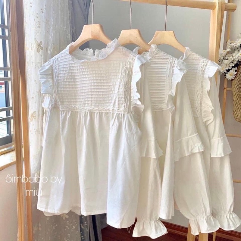 ÁO SƠMI REN DÀI TAY CỔ ĐỨNG PHONG CÁCH TIỂU THƯ SANG CHẢNH