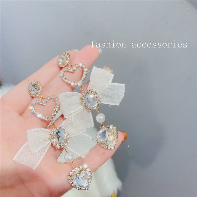 Đôi Bông Tai Dáng Dài Hình Trái Tim Đính Ngọc Trai Thời Trang Cho Nữ 2022