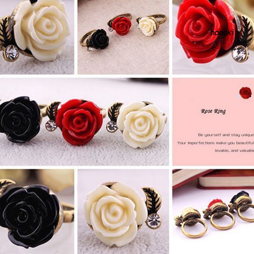 Nhẫn Hợp Kim Hình Hoa Hồng Đính Đá Phong Cách Vintage