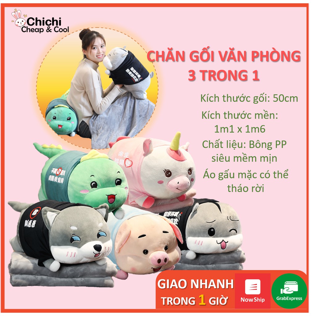 [HÀNG CAO CẤP] Chăn Gối Văn Phòng 3 Trong 1 Hình Thú Nằm Đáng Yêu Siêu Mềm Mịn, Siêu Êm GM042 Chichi