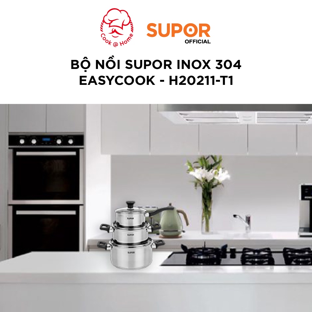 Bộ nồi Supor inox 304 Easycook size 16, 20, 24cm - H20211-T1