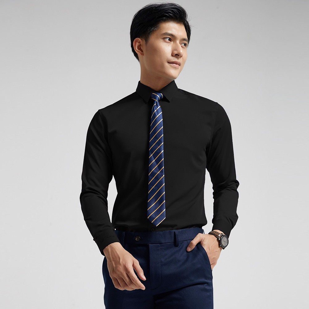 Áo sơ mi nam dài tay Biluxury sợi cafe đẳng cấp thân thiện với làn da form body fit ôm người tôn dáng 5SMDB002DEN | BigBuy360 - bigbuy360.vn