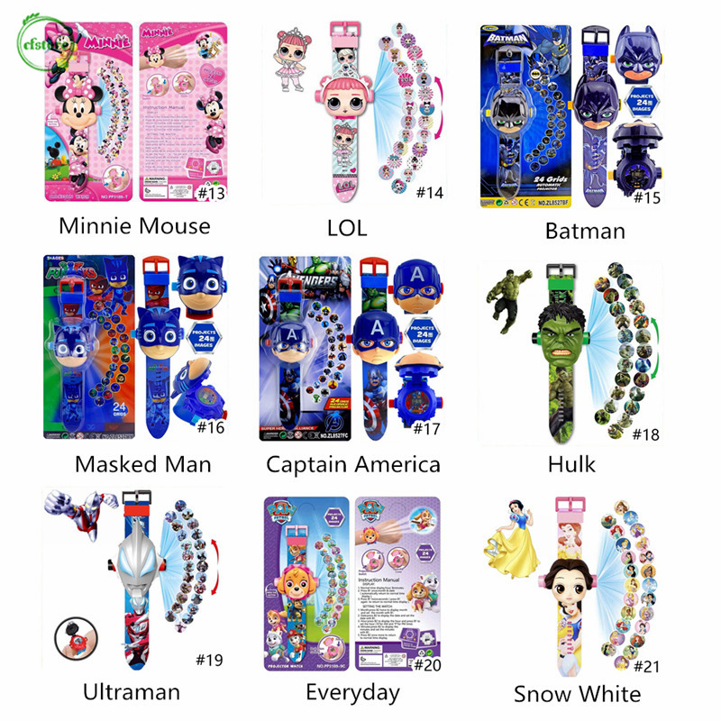 Đồng Hồ Điện Tử Đồ Chơi Có Đèn Led Chiếu Họa Tiết Hoạt Hình Cho Bé